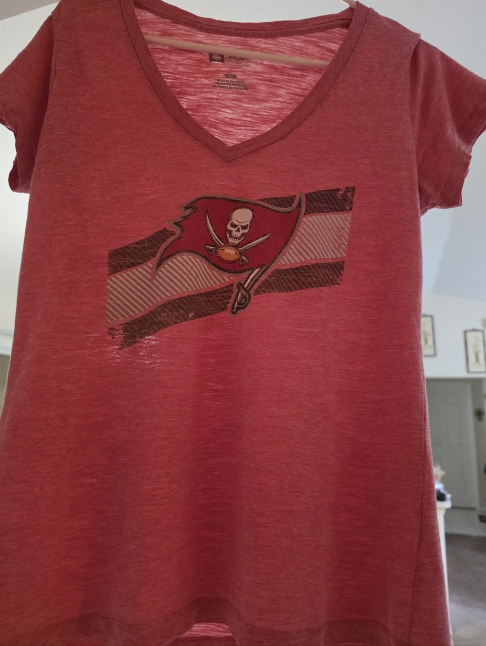 Tampa Bay Ladies Red V-Neck Football Team Graphic Tee